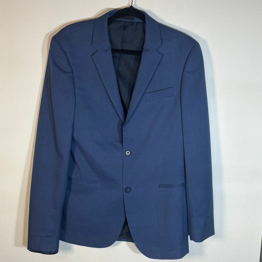 Calvin Klein Mens 44R Slim Fit Blue Wool Blend Blazer Sorona Stretch Sport Coat